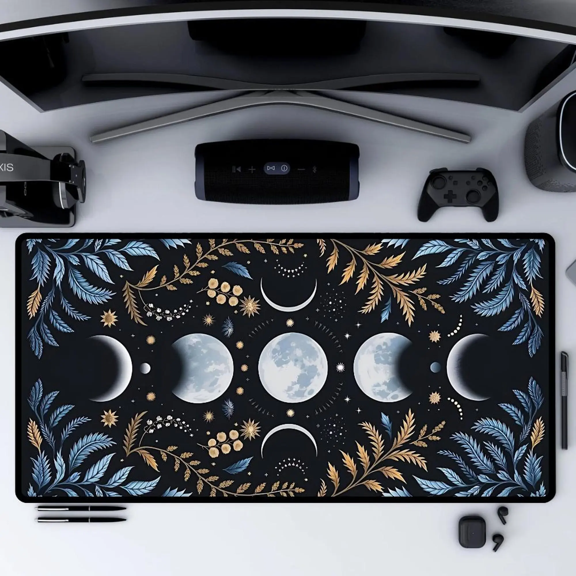 Moon Phases Mouse Pad Celestial Desk Mat with Botanical Design for Witchy & Boho Aesthetic Lovers Gift Mystical Desk Decor Magic Lovers Gift