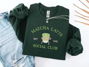 Embroidered Matcha Lover T-shirt Sweatshirt, Matcha Drink Hoodie, Embroidered Sweatshirt, Matcha Coquette Era, It girl Sweatshirt, Embroidery