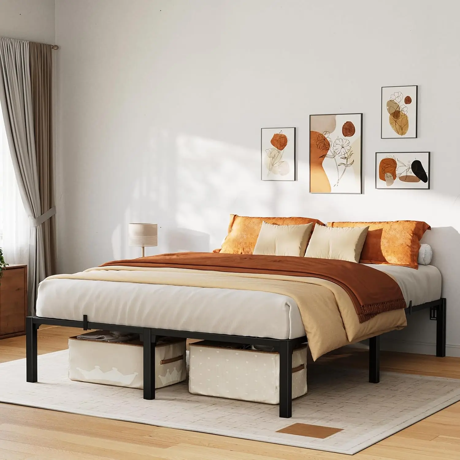 14-Inch King Size Heavy-Duty Metal Bed Frame with Durable Iron Closely Spaced Slats, 800 Lbs Weight Capacity, Stable Leg Design, Headboard Compatibility, Universal Mattress Support, No Box Spring or Screws Required