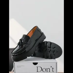 Men's Thick Sole Loafers, Slip-On Leather Shoes, Stylish British Style, Durable Comfortable Footwear for Daily Wear