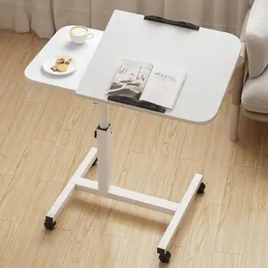Mobile bedside table with wheels, 23.6-37.4in adjustable height rolling table, medical bedside table with 0-90 degree tilt