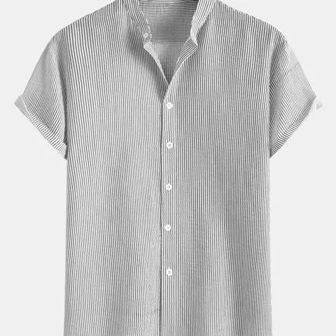 Men's Striped Print Button Up Shirt, Casual Shirt, Regular Fit Short Sleeve Collared Top for Summer, Men's Clothes for Beach Vacation, Button Down Shirt, Menswear