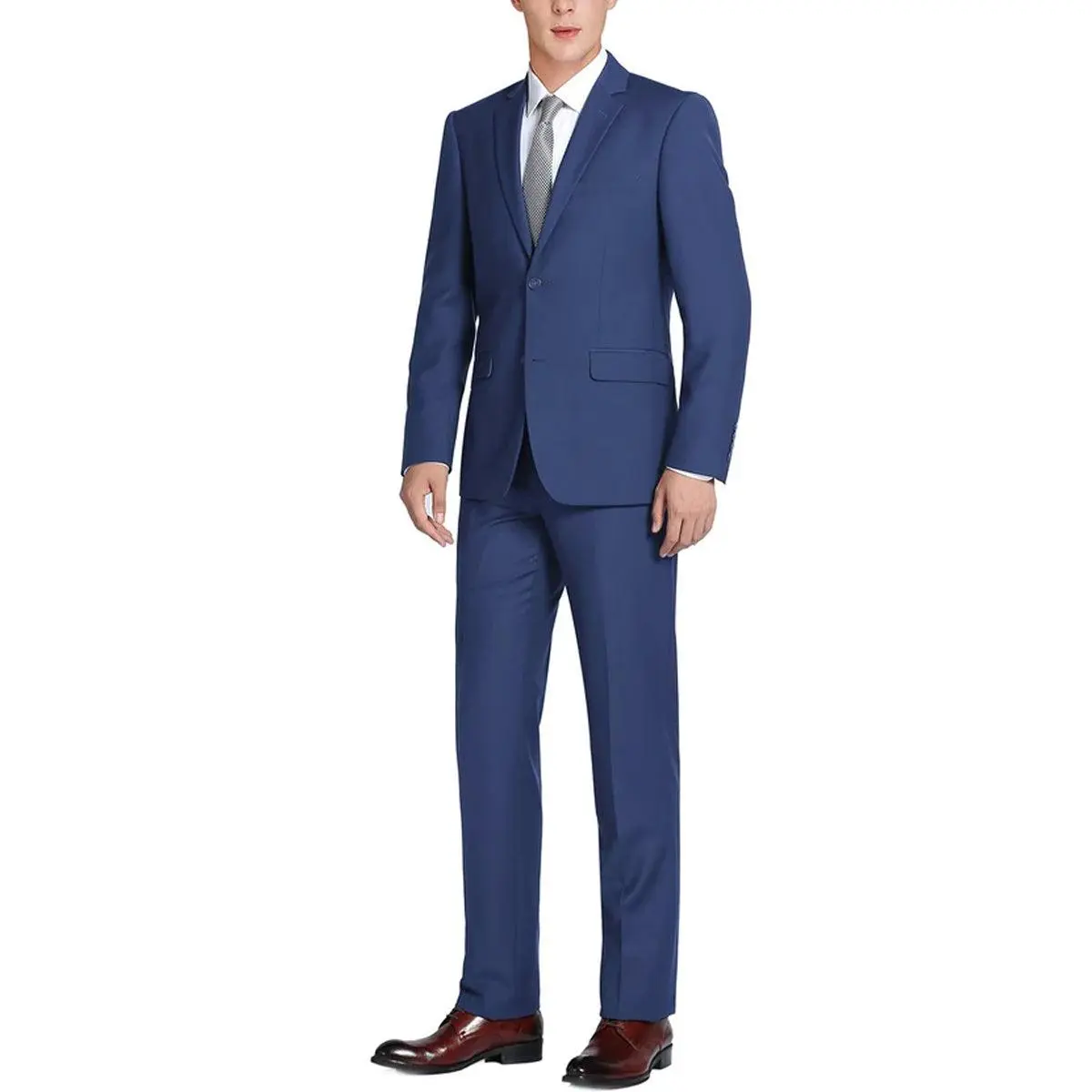 Mens Basic Two Button Classic Fit Suit with Optional Vest in Royal Sapphire Blue