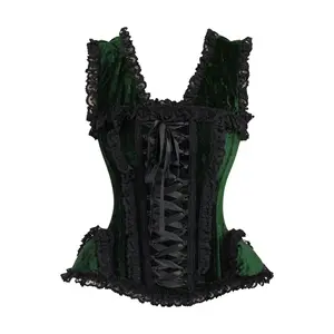 Top Drawer Dark Green Velvet & Lace Steel Boned Corset w/Cap Sleeves
