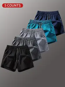 5/3 Pieces-Men's Running Athletic Shorts  Three-Quarter Length with Slit Drawstring Zipper Pocket for Fitness Training & Beach Outings#SummerVibes