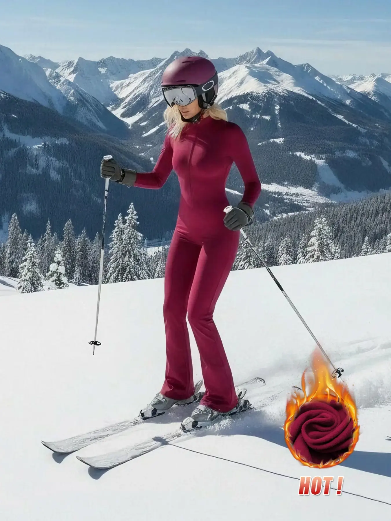 Women's Fall Winter Warm Stand Collar Zipper Shaping Bodysuit, High Waist Tummy Control Butt-Lifting Loose Straight Leg Pants, Outdoor Sports Skiing Thermal Sporty Jumpsuit, Breathable Outfits for Yoga Pilates Gym Workout, Athletic Training Apparel