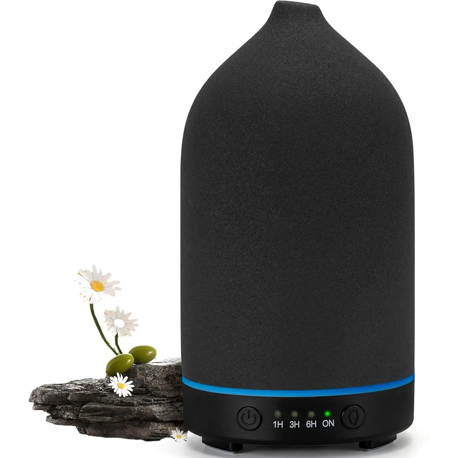 200ML Ceramic Diffuser,Aromatherapy Diffuser,Essential Oil Diffuser with 7 Color Lights Auto Shut Off for Home Office Room, Black (1/3/6/ON hrs Working time)