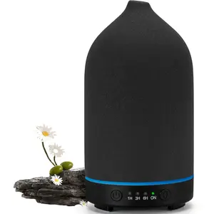 200ML Ceramic Diffuser,Aromatherapy Diffuser,Essential Oil Diffuser with 7 Color Lights Auto Shut Off for Home Office Room, Black (1/3/6/ON hrs Working time)