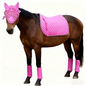 (6pcs) Horse Saddle Pad + Leg Wraps + Ear Covers Cotton Breathable Sweat Absorbent Set, Fleece Anti-Mosquito Equestrian Supplies