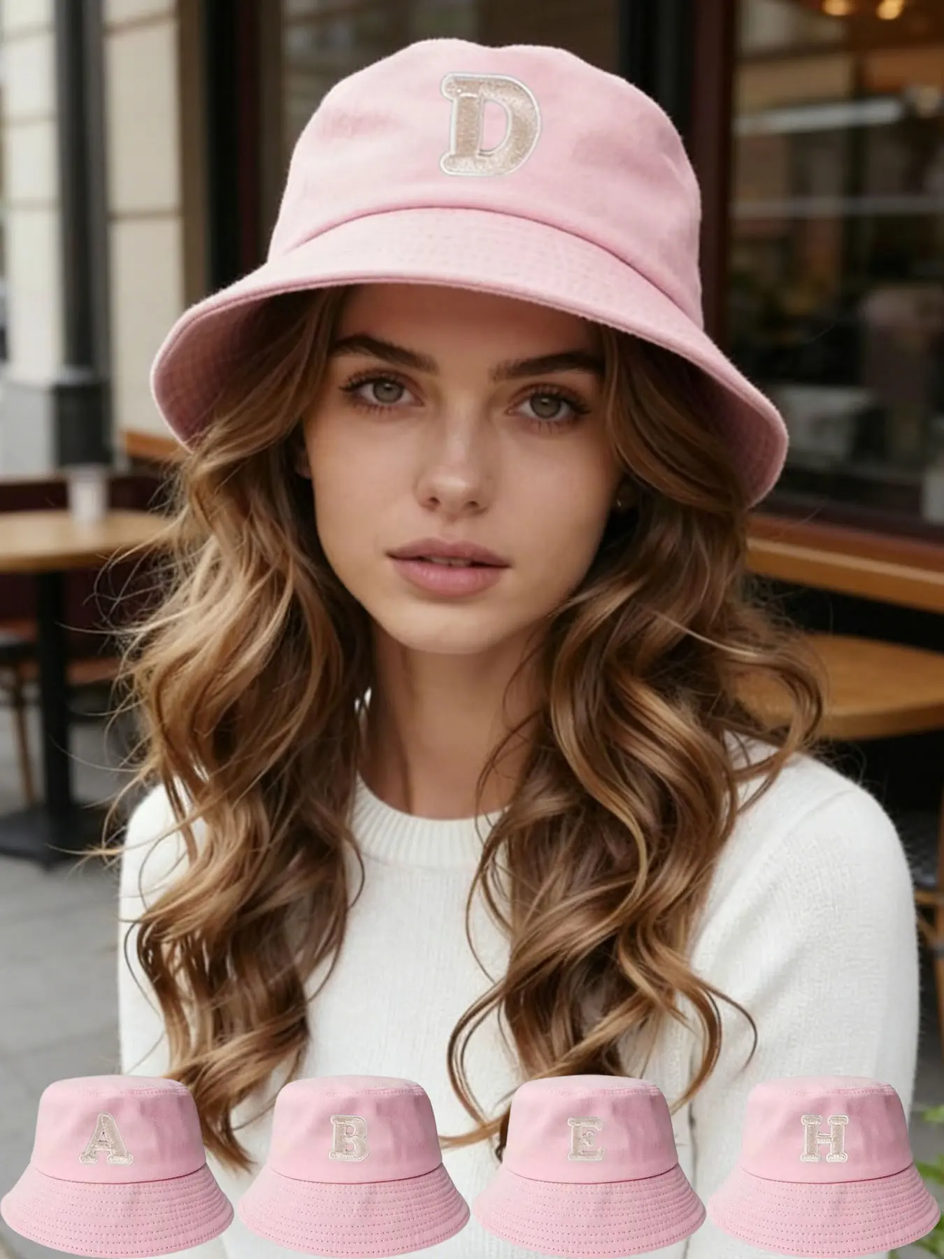 1PC Custom Initial Pink Bucket Hat for Women, A-Z Letter Embroidered Fisherman Cap, Stylish Streetwear Sun Hat with Adjustable Band