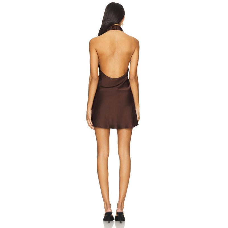 Show Me Your Mumu Jasmine Mini Dress in Chocolate Luxe Satin