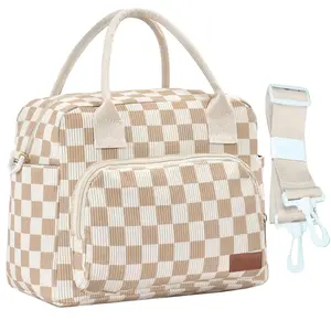 Lunch Bag Women Lunch Box for Women Adult Cute Insulated Lunch Bag Lager Cooler Lunch Tote Bags for Work Picnic (Beige-Brown Plaid)