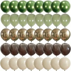 60PCS Woodland Theme Round Latex Balloons Set - Sage Green, Brown, Dusty Olive Green, Coffee Beige, Metallic Gold with Eucalyptus Accents - Festive Home & Party Supplies for Birthday Party, Baby Shower Decor