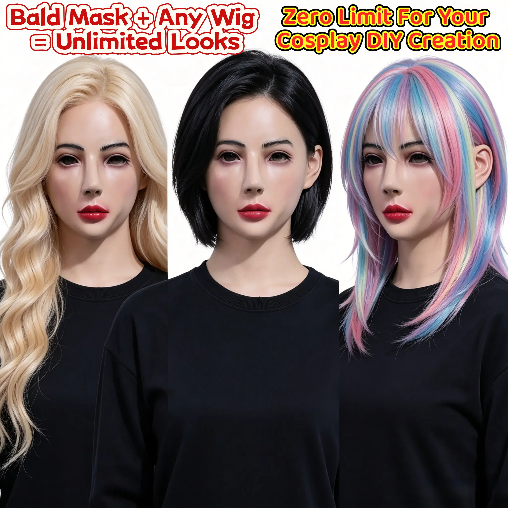 Ultra-Realistic Bald Woman Full Head Latex Mask with Shoulders, Lifelike Female Face Headpiece for Halloween Cosplay Costume, Prank Prop