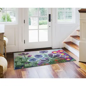 Lush Decor SIENA Indoor Printed Latex Back Non Slip Mat - Transitional Graphic Botanical Floral Colorful   (Watercolor Wildflower)