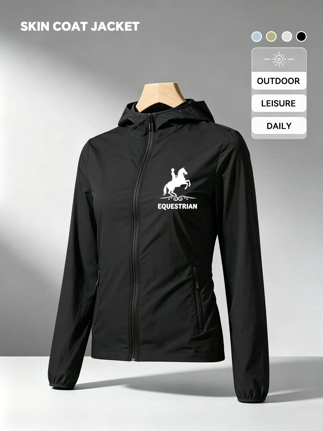 Womens Hooded Ultra-Thin Skin Jacket Coats Outerwear Equestrian Print All Seasons Wear Lightweight Breathable Quick Dry Stretchy Wrinkle Resistant Skin-Friendly Casual Loose Fit for Daily Commute & Outdoor Travel Multi-Color Available