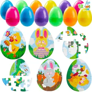 12 Pcs Easter Eggs Jigsaw Puzzle for Egg Hunt Game, School Activities Rewards, Kids Party Favors, Easter Basket Stuffers Fillers, Classroom Prize Supplies