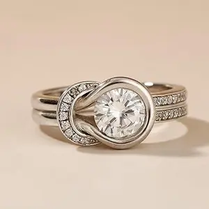 Jeulia Engagement Rings Sterling Silver Knot Round Cut Infinity Statement Promise Wedding Band unique halo crystal Anniversary Bridal Classic birthstones Ring Set With Gift Jewelry Box s925 sterling silver