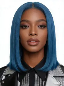 SDDRSRA Bule Color Bob Wig Human Hair 12A Lace Glueless Wig Wear and Go 13X4 5x5 HD Lace Closure Straight Wigs For Black Women Glueless Pre Bleached Pre Plucked Short Bob 10 Inch
