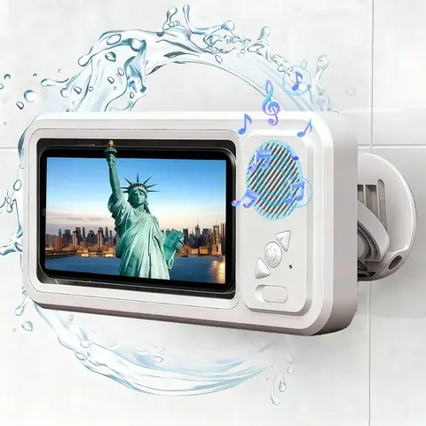 Bathroom shower waterproof phone holder Bluetooth speaker 360 ° rotating touch screen phone case for watching movies and listening to music