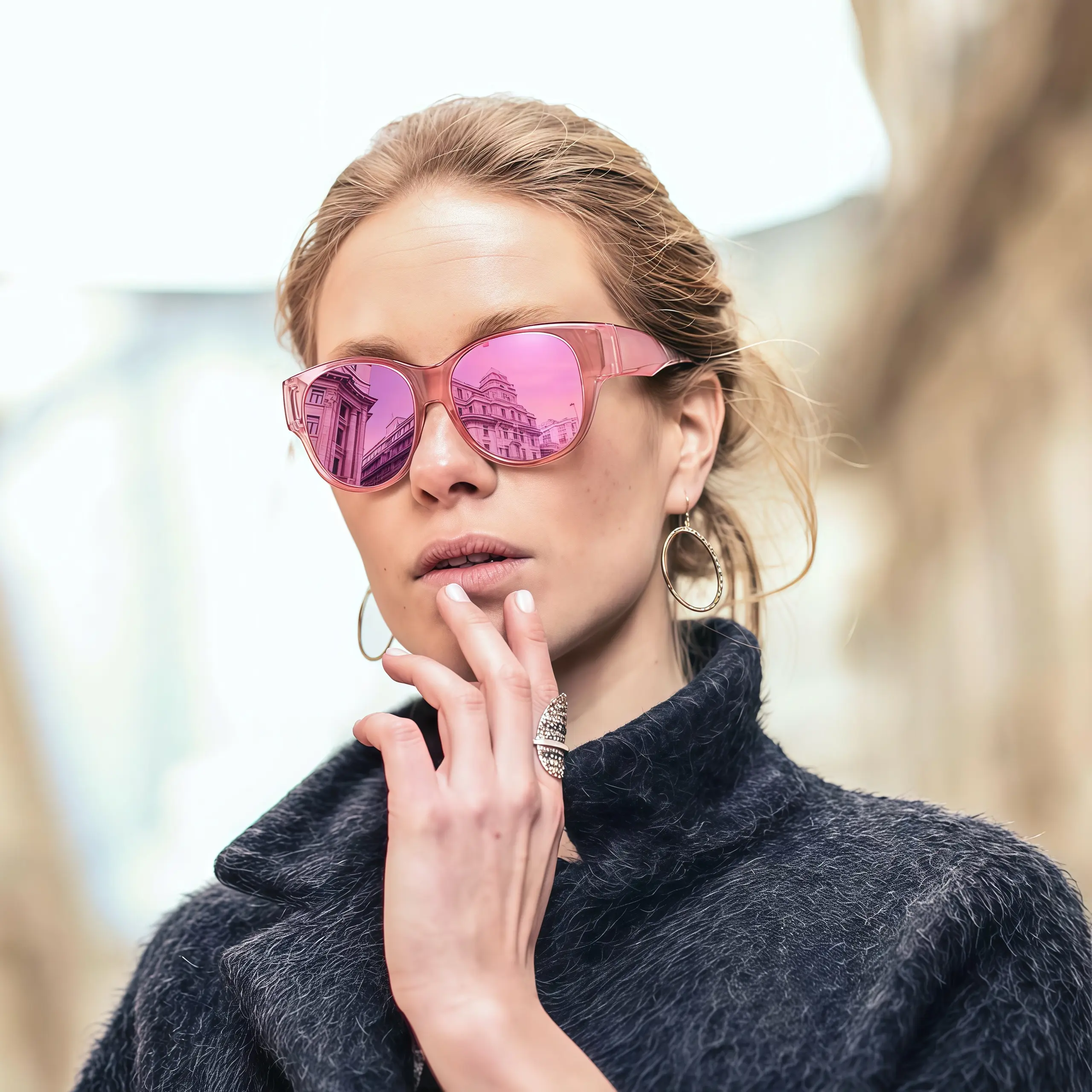 Oversized Round Polarized Sunglasses UV400 Protection Lightweight Plastic Frame EyeconicFinds Oversized Fit Over Women main image 3