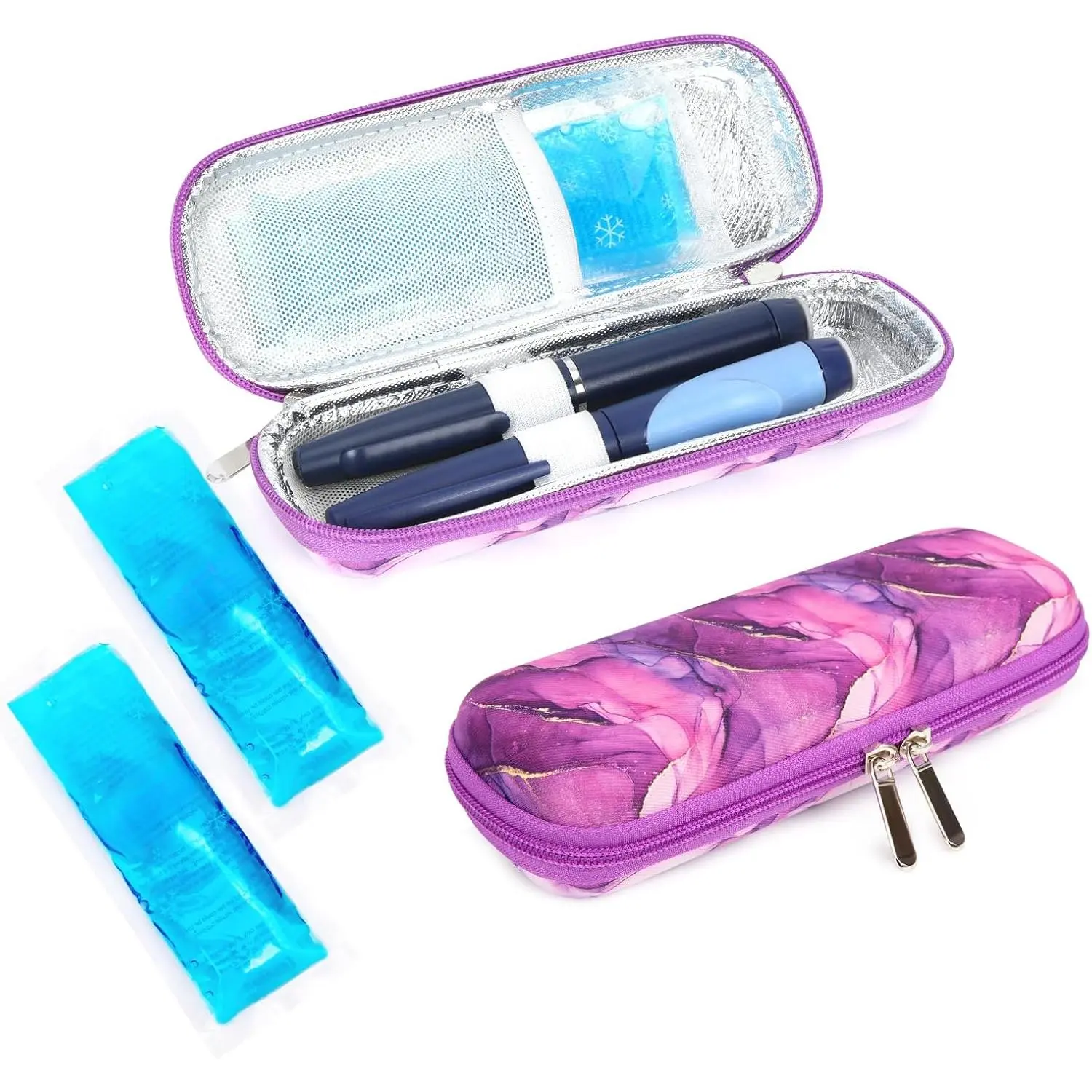 Portable Insulin Cooler Travel Case - TSA Approved, 0.4lb EVA Insulated Bag, Waterproof Outer, Stable Cool Storage for Diabetic Medication, Epi Pens with 2 Ice Packs, Travel Storage Pouch