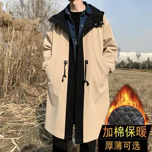 Qianlai Popular Fleece-Lined Trench Coat for Men, Mid-Length Coat, Men's Cotton Jacket, Men's F996 Thin P95 Padded P115