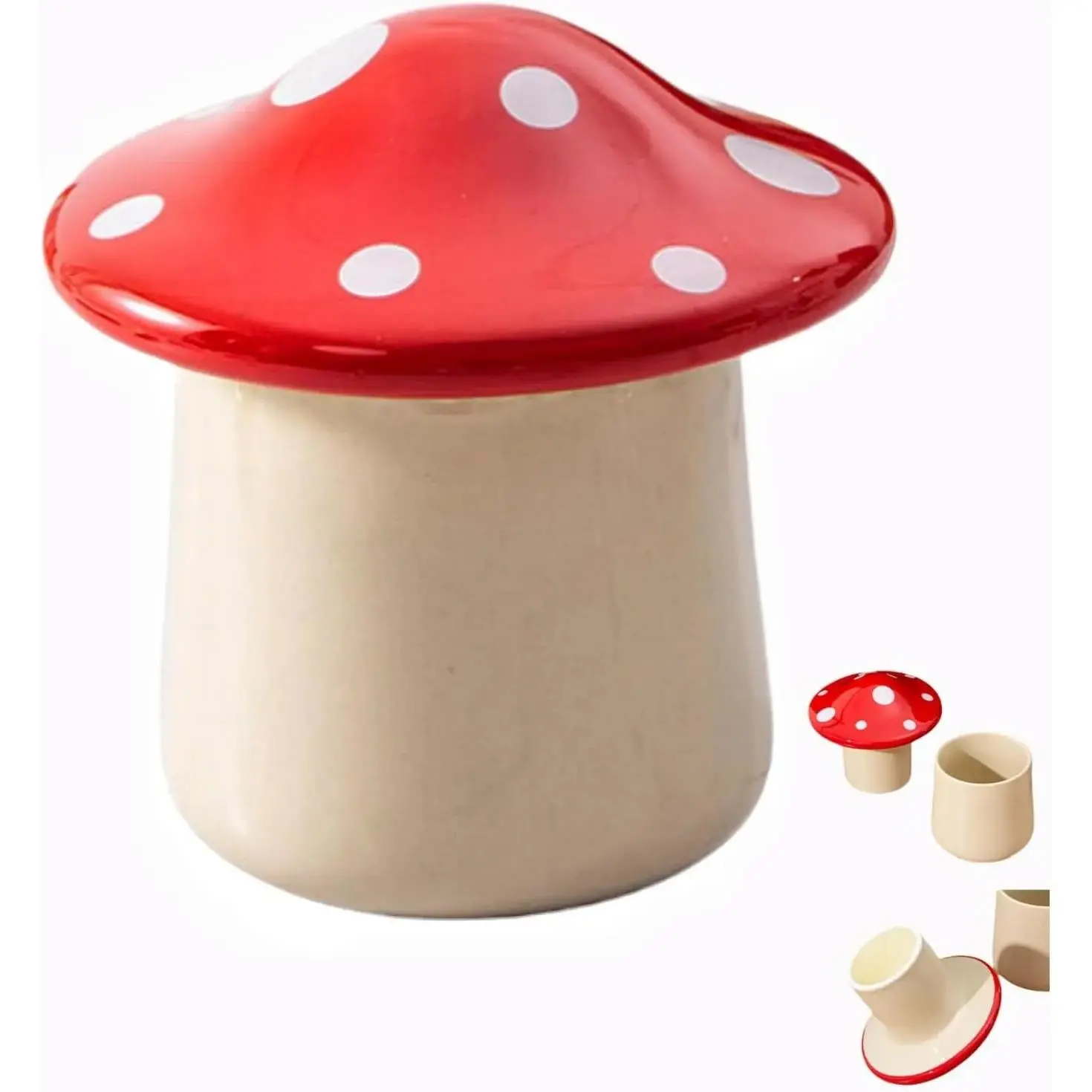 French Style Red Mushroom-Form Ceramic Butter Dish with Lid, Freshness Seal - 4.3in Wide, 4.4in Tall Kitchen Food Storage Container for Home Cooks, Countertop Decor