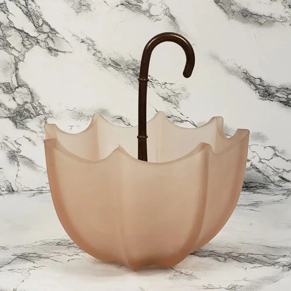 Fenton Pink Frosted Glass Umbrella Candy Dish Vintage