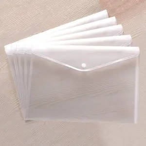Clear Transparent Document Folders Waterproof Plastic Poly Envelopes with Snap Button Closure for A4 Letter Paper Size 5 Pcs