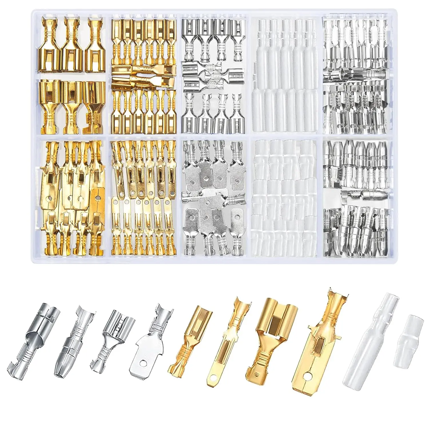150 Pcs 2.8/4.8/6.3mm Quick Splice Male and Female Wire Spade Connectors, Wire Crimp Terminal Block Assortment Kit with Insulating Sleeve, for Electrical Wiring Car Audio Speaker Connectors