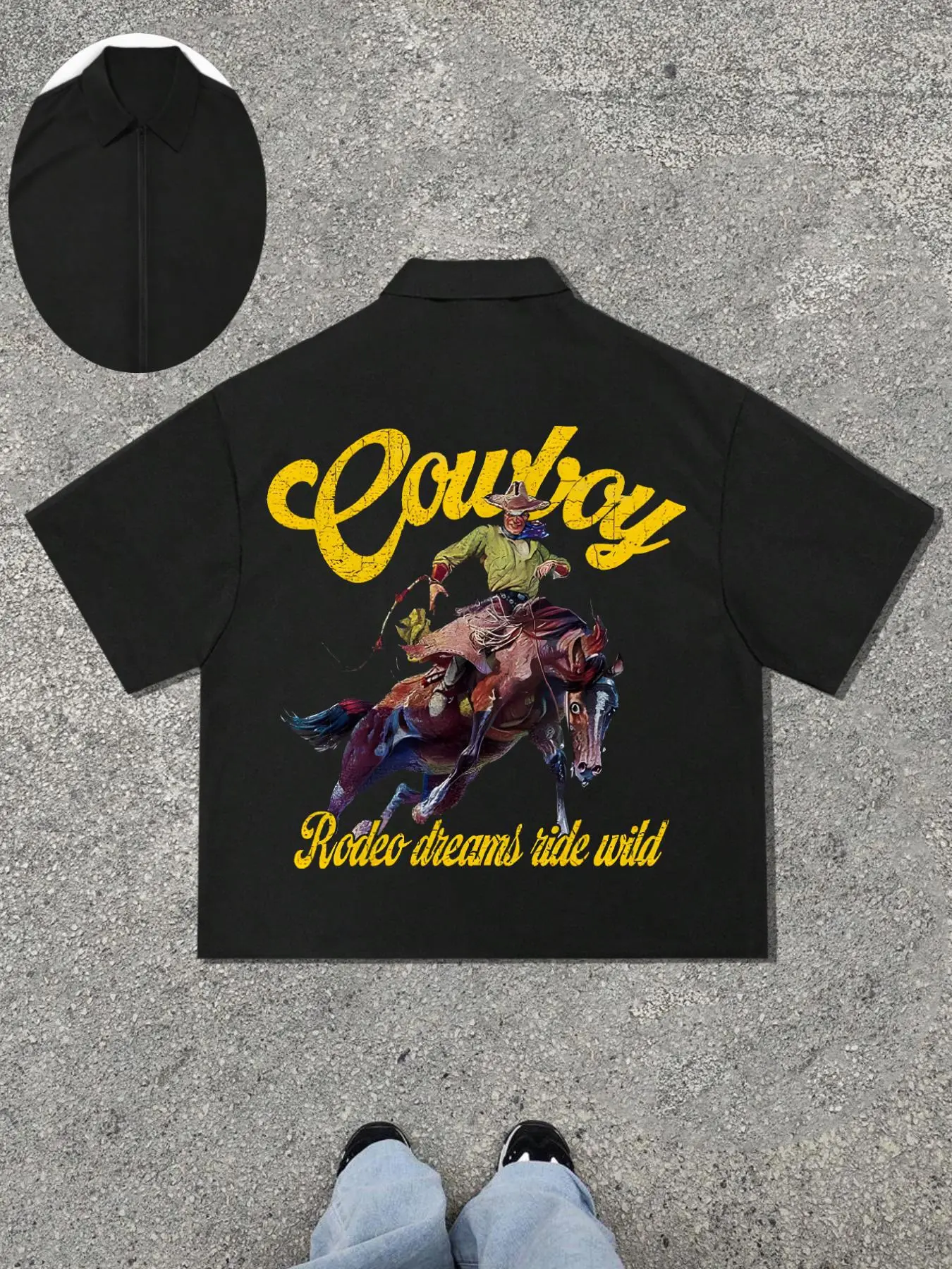 Men's Regular Fit Cowboy & Letter Print Short Sleeve Tee, American Western Style Casual Comfy T-shirt for Summer, Fashion Men's Top for Daily Wear, Tropical, Casual Printed, Casual Style Tee