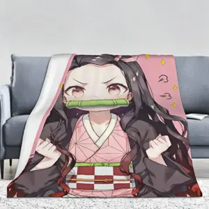 Soft Funny Throw Blanket For Demon Slayer Fans & Teens Ultra Soft Plush Nezuko Kamado Classic Pink Kimono Bamboo Mouthpiece Print Throw Blanket Anime Icon Essential Cozy Bedroom Lounge Decor