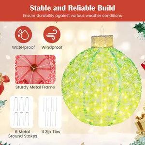 COSTWAY - 3-Piece Pre-Lit Pop up Christmas Ball Set with Warm White LED Lights