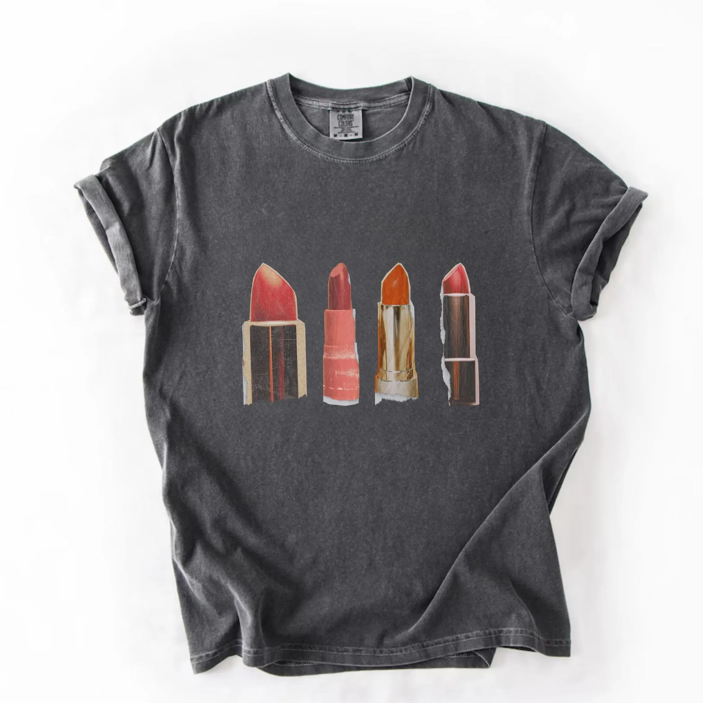 Comfort Colors Retro Lipstick Graphic Tee, Vintage Makeup Lover Shirt, Gift For Her, Y2K Trendy Women's Clothing, Lipstick Print Shirt Gift