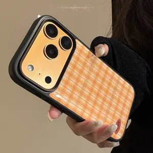 Orange plaid case for Apple iPhone 17 Pro Max, iPhone 15, epoxy resin, hard case, personalized design, 14