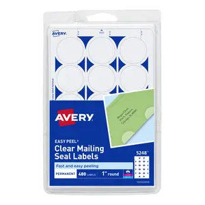 Avery Mailing Seals, 1" Round Labels, Clear, 480 Printable Mailing Labels (05248)