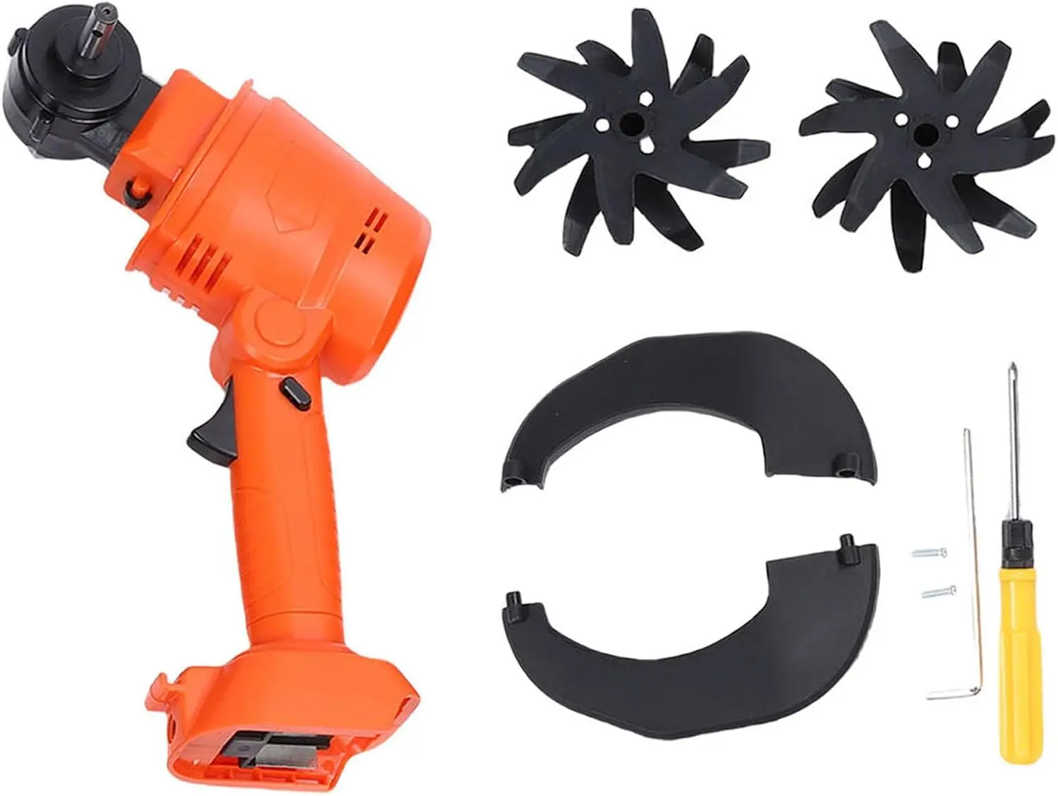 24V Handheld Cordless Cultivator - 4-in Working Width & Depth, 235 RPM, 2.6 lb Electric Garden Tiller, Suitable for Lawns & Greenhouses, W/ 2 Lithium Batteries & US Charger= Approved Replacement removable flange