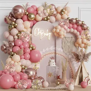 Blush Pink Rose Gold Balloon Arch Kit - 144 PCs Dusty Light Pink Nude Rose Gold Metallic Gold Confetti Balloons for Girls Women Birthday Bridal Shower Wedding Party Decorations