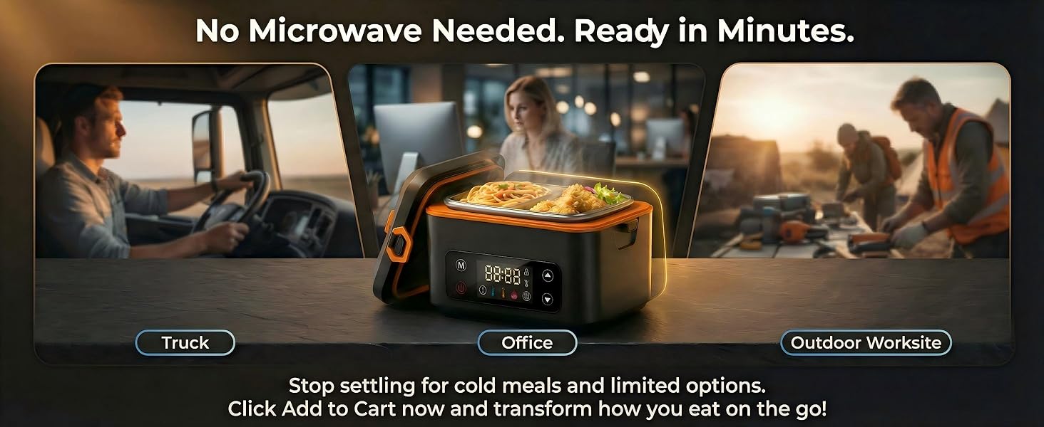 RUDAP Cordless Electric Lunch Box, 24000mAh Rechargeable 1.2L Portable Food Warmer with 5 Heating Modes, Auto Temperature Control, Heated Lunch Box – Perfect for Truck, Office, or Outdoor Worksite