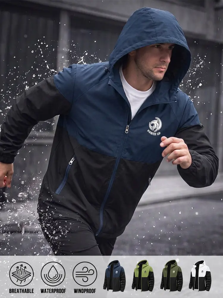 Adjustable Hood Weather Resistant Coat, durable three-proof breathable material, raglan spliced sleeves and two-section body color matching, relaxed comfortable cut, practical outer jacket for spring and autumn daily dressing