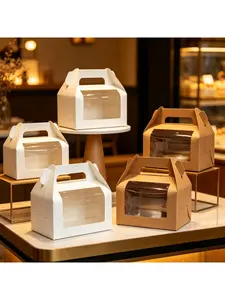 20/15/10/5/1pcs White Cardboard Hand Carry Cake Roll Boxes with Transparent PVC Window, Disposable Bakery Food Takeaway Containers for Pastries.needoh.paper plates