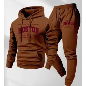 Men's BOSTON letter print hoodie and drawstring track pants set, men's casual sportswear, long-sleeved hooded jacket and pants, suitable for autumn and winter, men's everyday wear, indoor and outdoor sportswear, sportswear set, casual sportswear.