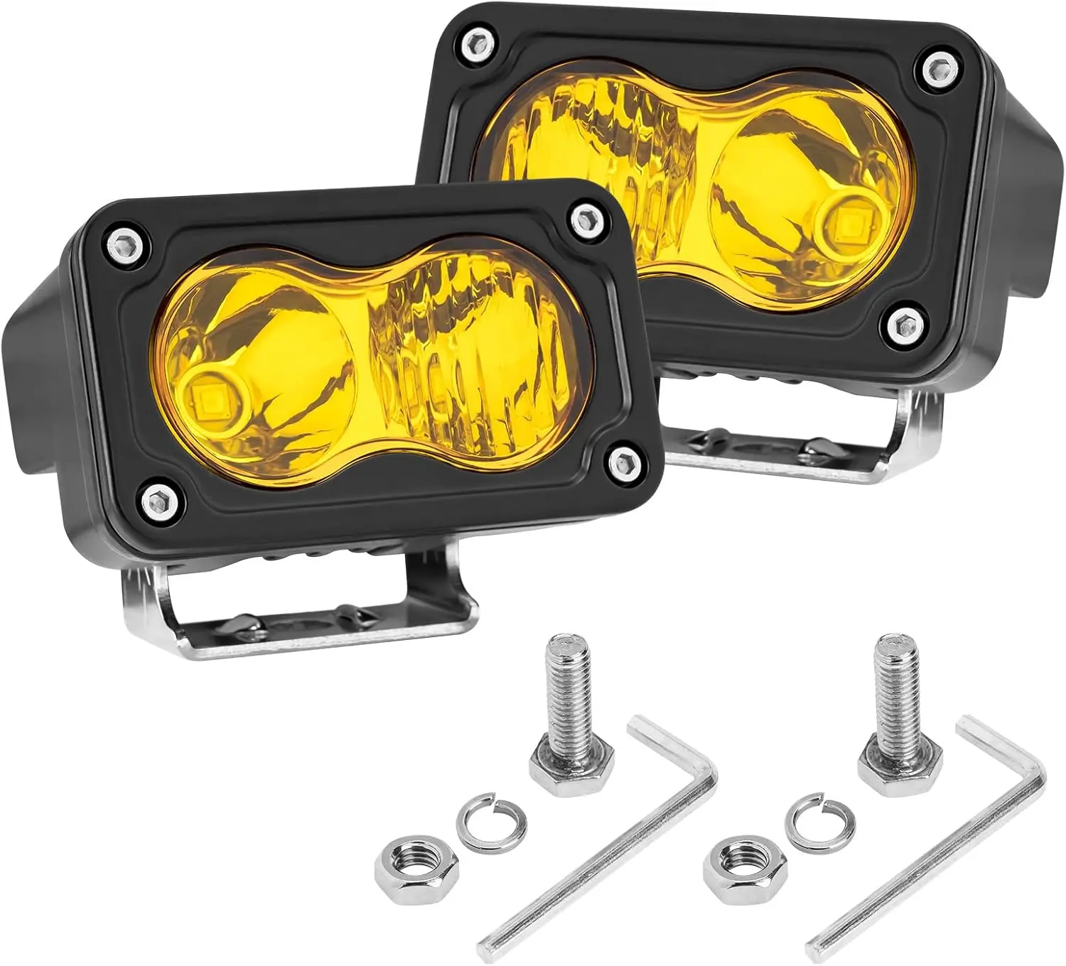 YCHOW-TECH 2PCS 3-in Stainless Steel Amber LED Pods, 40W Combo Beam Adjustable Offroad Lights for Trucks, Buses, Boat - Auxiliary Fog/Driving Lights