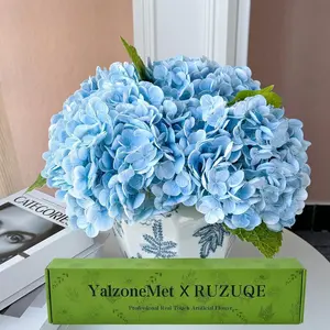 YalzoneMet 4Pcs Light Blue Hydrangea Artificial Flower Lifelike Real 21 inch Long Stem Hydrangea Latex Flower Bouquets Home Party Outdoor Table Centerpiece Decor