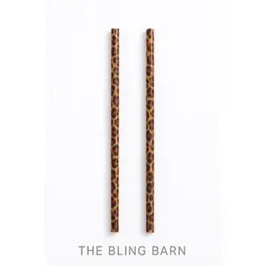 Sip Pretty Leopard Set of 2 Reusable Straws Glass Coffee Cup