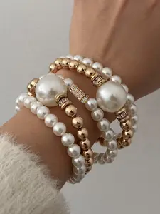 Faux Pearl Decorated Bracelet Set, Fashion Bracelets for Party & Daily Wear, Trendy All-match & Exquisite Jewelry for Birthday Gift, Pearl Beaded Bracelet