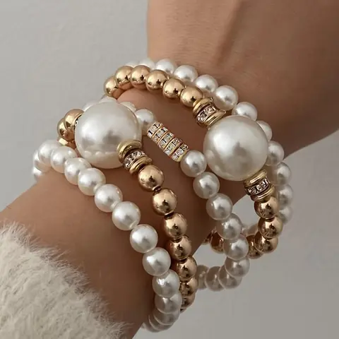 Faux Pearl Decorated Bracelet Set, Fashion Bracelets for Party & Daily Wear, Trendy All-match & Exquisite Jewelry for Birthday Gift, Pearl Beaded Bracelet, Pretty Bracelet, Beautiful Bracelets