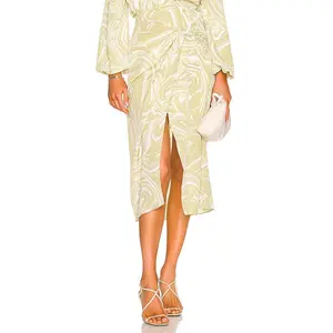 JONATHAN SIMKHAI Izabella Midi Skirt in Cactus Painted Marble