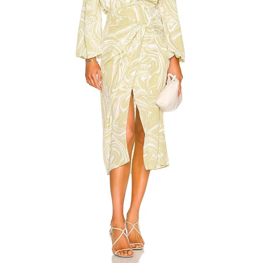 JONATHAN SIMKHAI Izabella Midi Skirt in Cactus Painted Marble